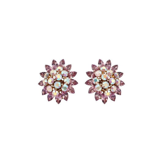 St. John Pink Crystal Floral Cluster Clip-On Earrings Gold Tone