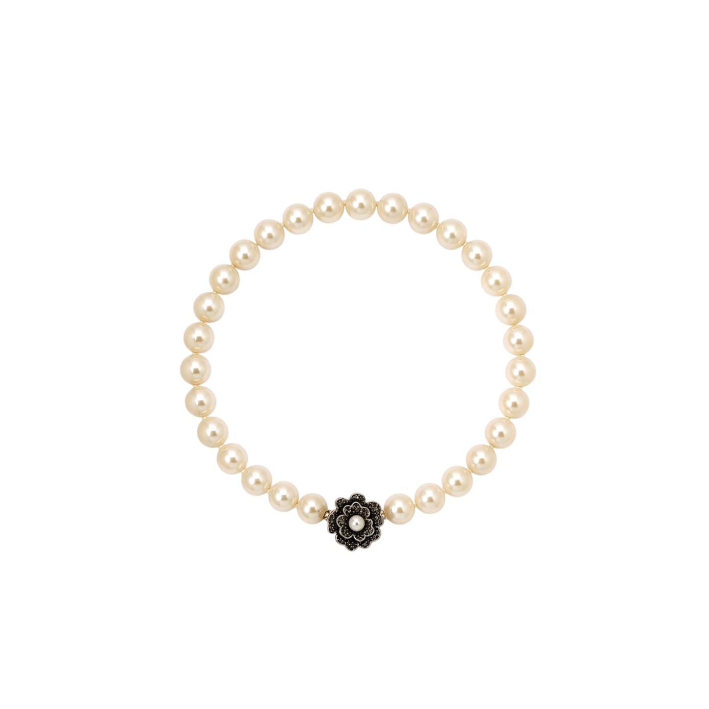 Carolee Vintage Faux Pearl Necklace Floral Rhinestone Clasp