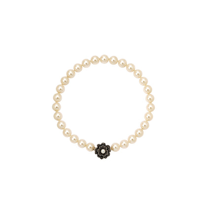 Carolee Vintage Faux Pearl Necklace Floral Rhinestone Clasp