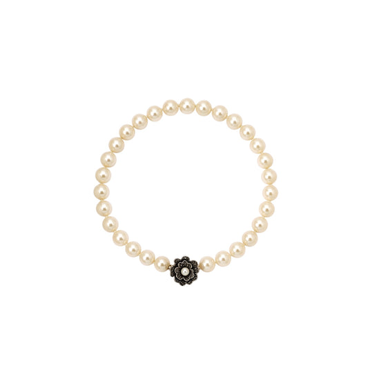 Carolee Vintage Faux Pearl Necklace Floral Rhinestone Clasp