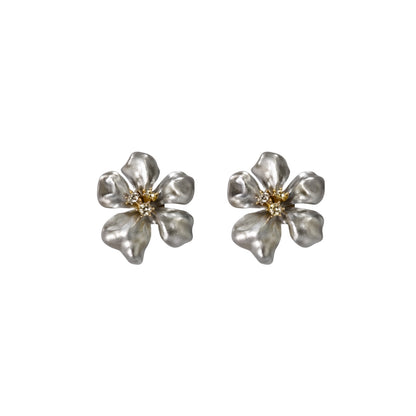 Kenneth Jay Lane Vintage Floral Clip-On Earrings Silver Tone With Gold Center Detail