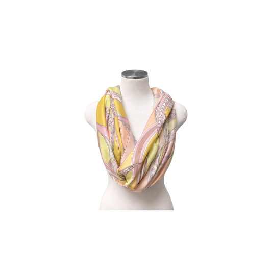 Emilio Pucci Silk Pink Yellow Abstract Ribbon Print Scarf