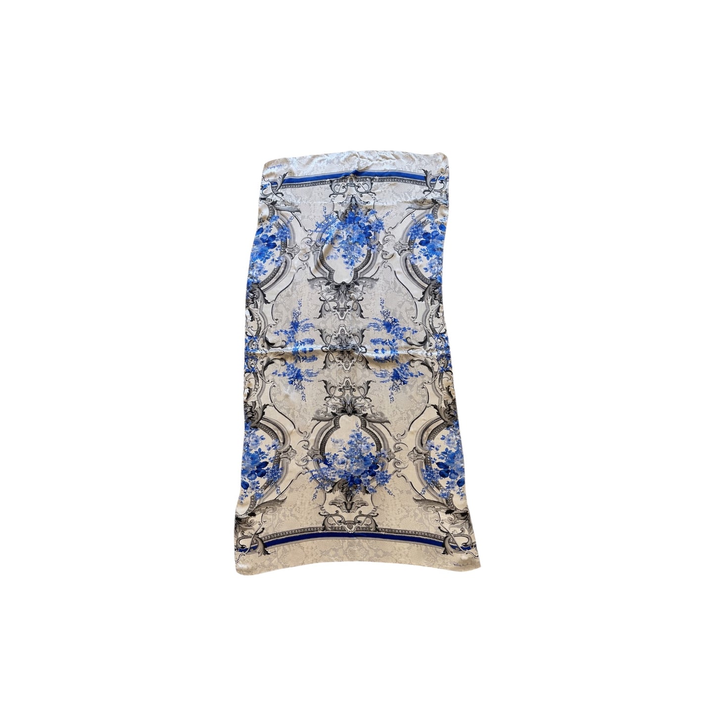 Roberto Cavalli Blue Baroque Floral Silk Scarf