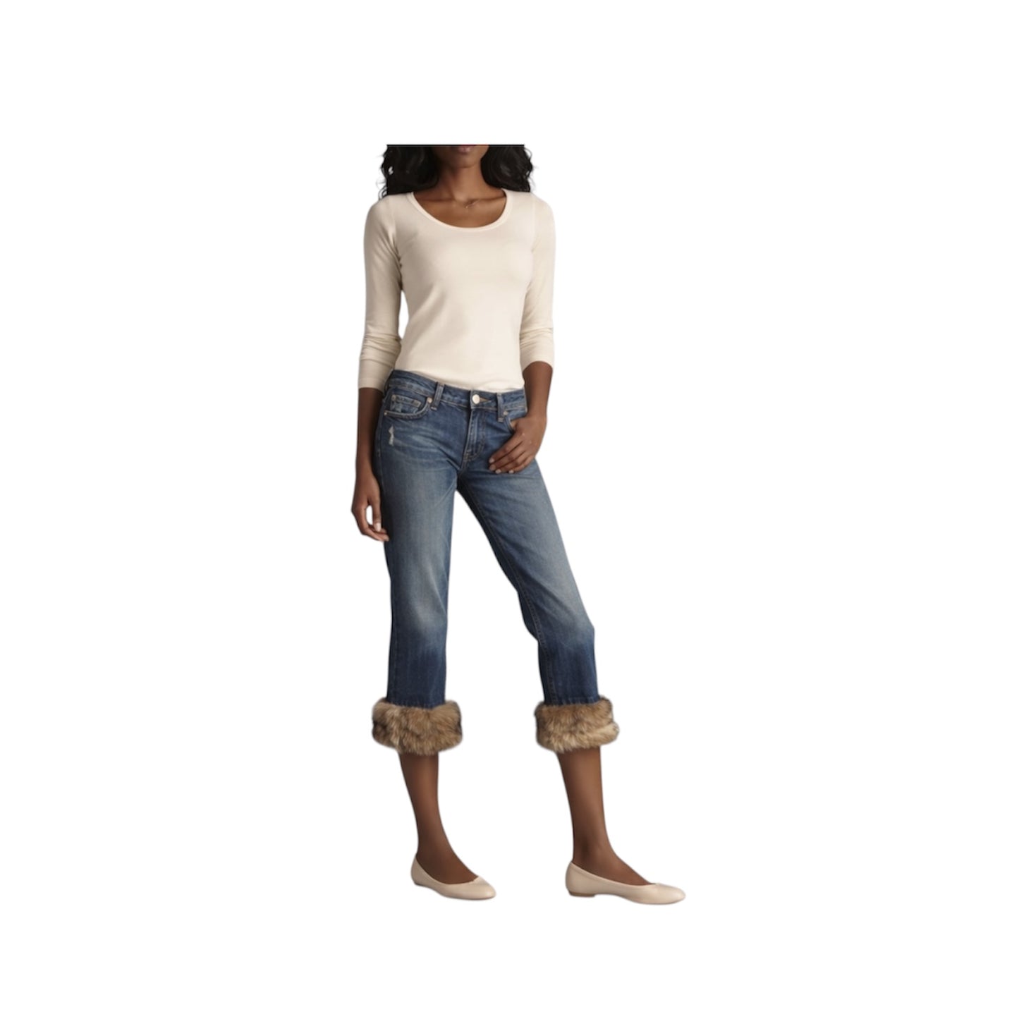 7 For All Mankind Blue Fur Hem Jeans