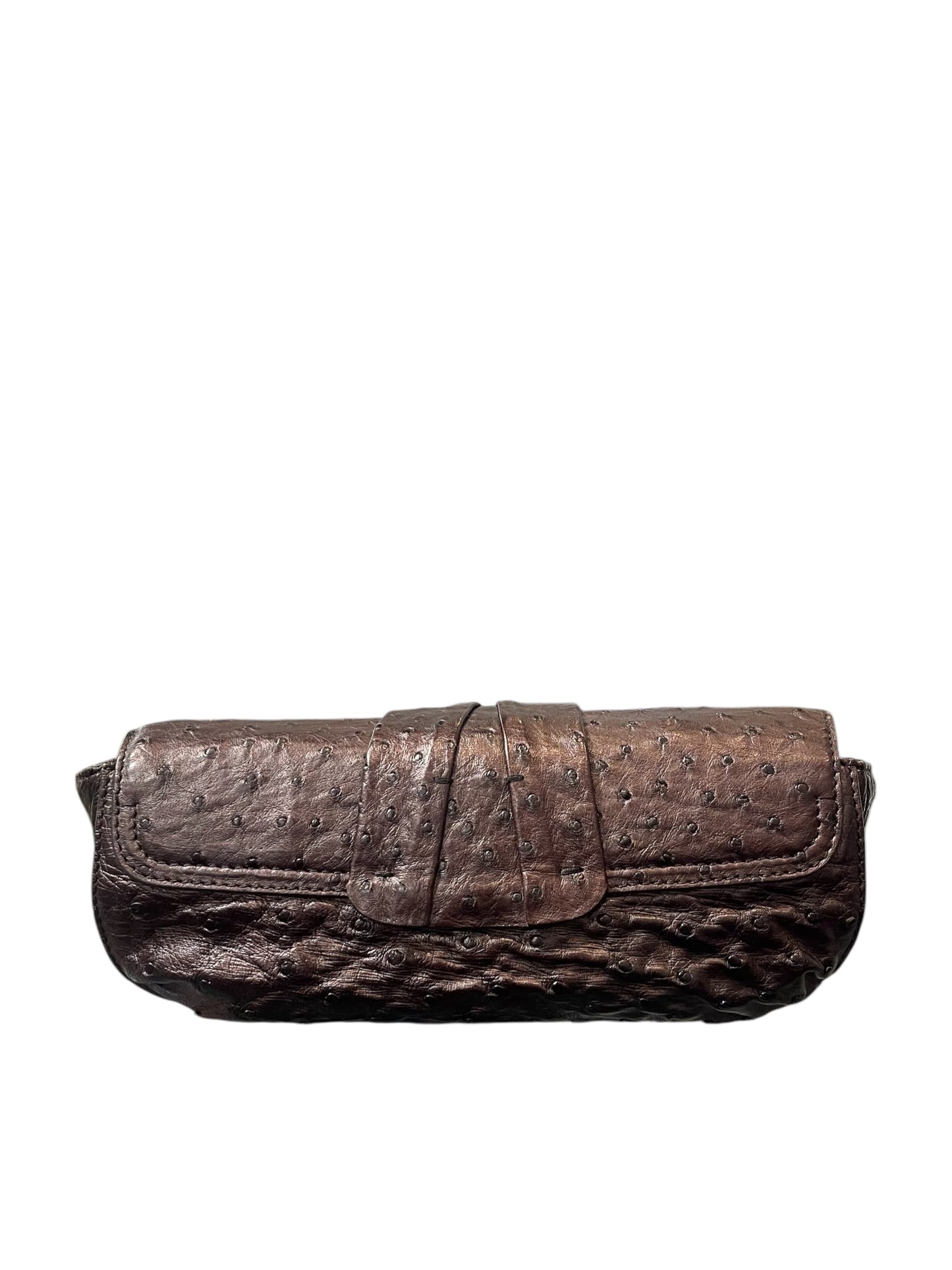 Nuti Brown Ostrich Clutch