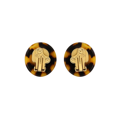Breveté Tortoise Shell Resin Amber Crystal Clip-On Earrings