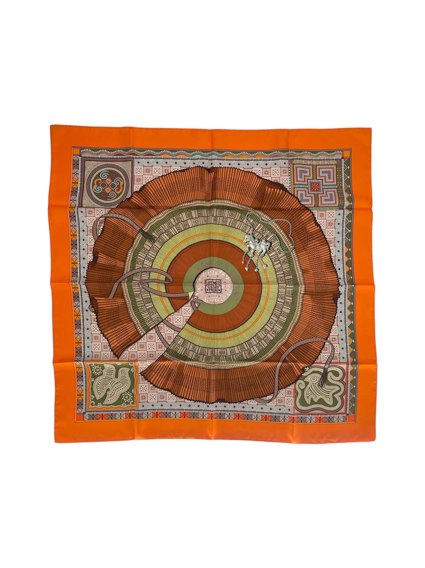 Hermes "Cent Plies Des Miao" Silk Scarf By Aline Honore