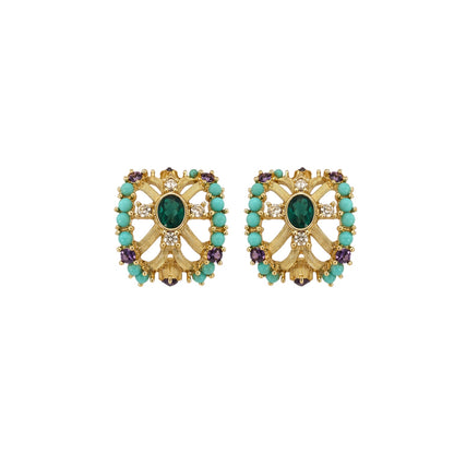Roxanne Assoulin Gold Tone Multi-Stone Statement Clip-On Earrings