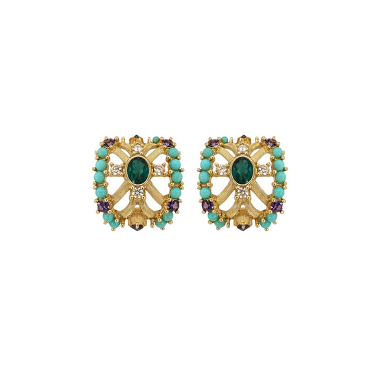 Roxanne Assoulin Gold Tone Multi-Stone Statement Clip-On Earrings