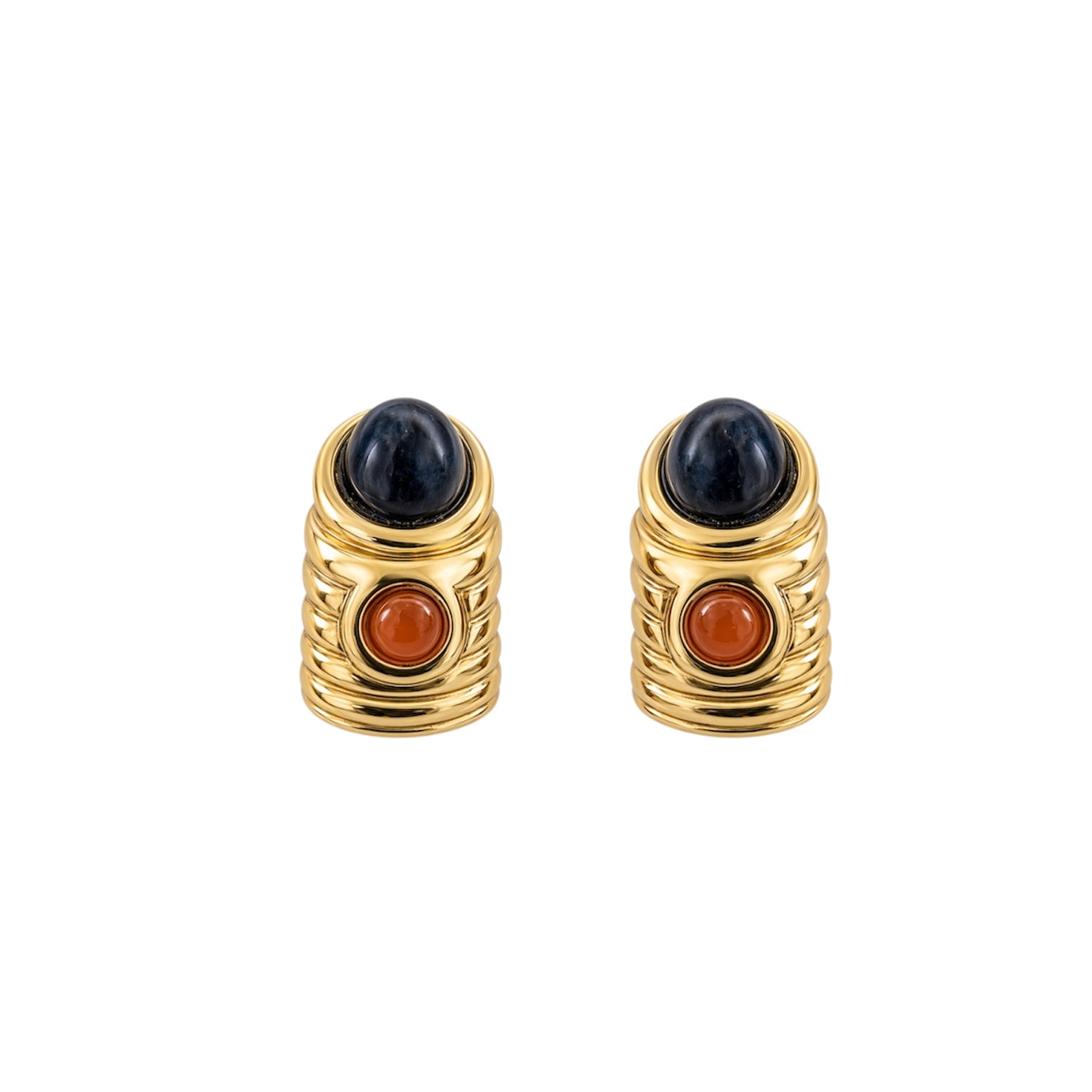 François Renaud Gold Tone Cabochon Statement Clip-On Earrings
