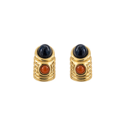 François Renaud Gold Tone Cabochon Statement Clip-On Earrings