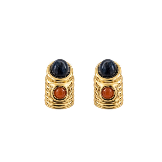 François Renaud Gold Tone Cabochon Statement Clip-On Earrings