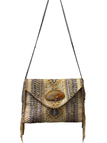 Mary Frances Grey/Gold Beaded Small Crossbody Bag