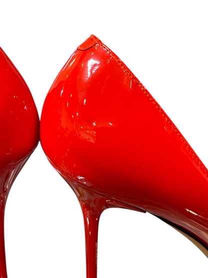 Jimmy Choo Orange Patent Leather Peep Toe Pumps