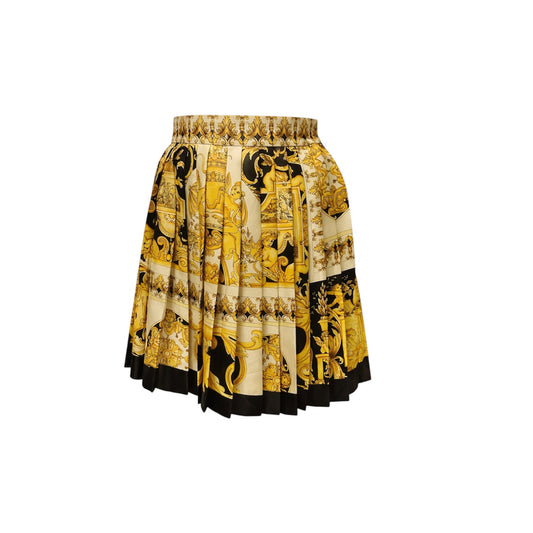 Versace Gold Baroque Tribute Silk Pleated Skirt
