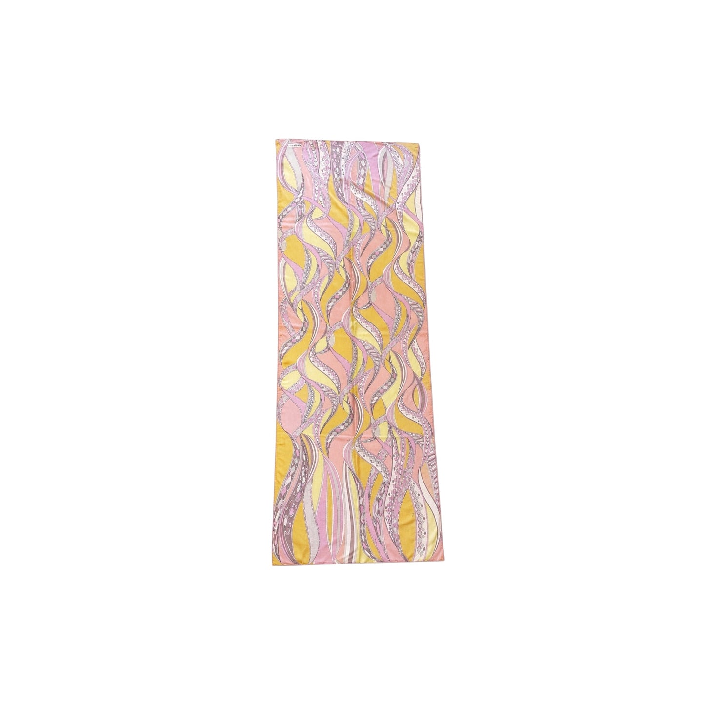 Emilio Pucci Silk Pink Yellow Abstract Ribbon Print Scarf