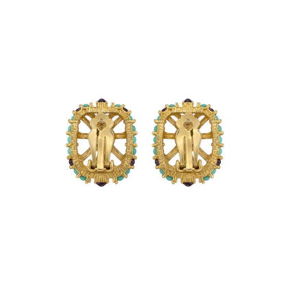 Roxanne Assoulin Gold Tone Multi-Stone Statement Clip-On Earrings