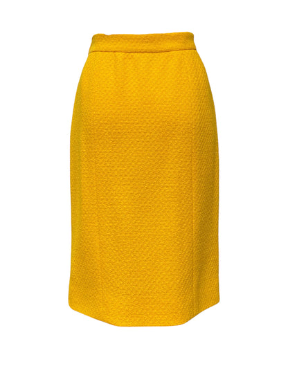 1989 S/S Vintage Chanel Canary Yellow Wool Tweed Skirt Suit XL