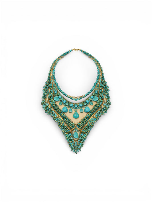 José & María Barrera Turquoise Stone Bib Necklace.