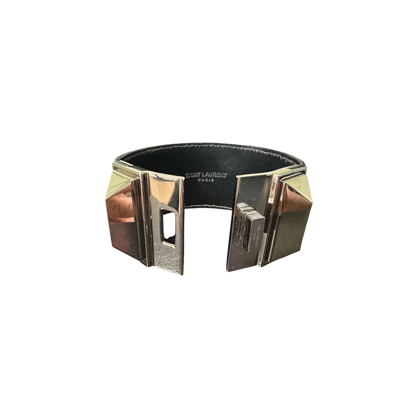 Saint Laurent With Bold Signature Silver Clasp Cuff Bracelet