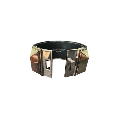 Saint Laurent With Bold Signature Silver Clasp Cuff Bracelet