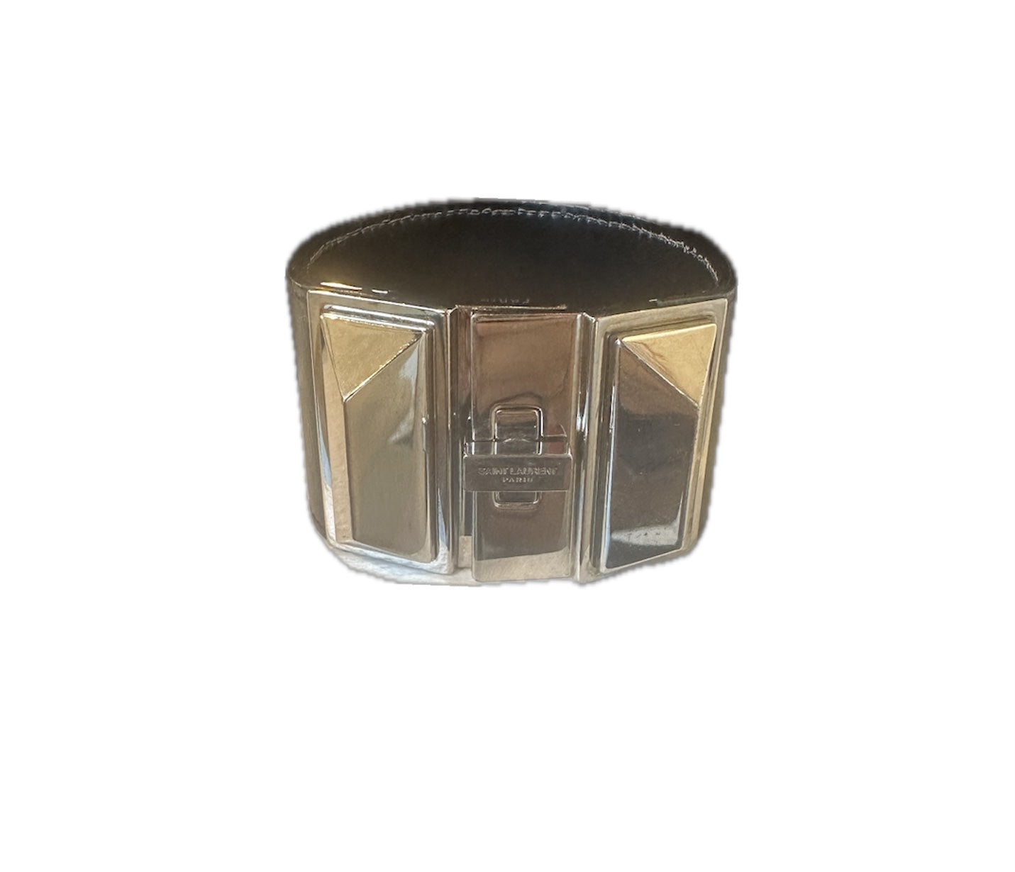 Saint Laurent With Bold Signature Silver Clasp Cuff Bracelet