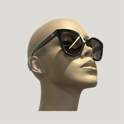 Chanel Cat Eye With Black Frame And Ivory Trim Accents Sunglasses