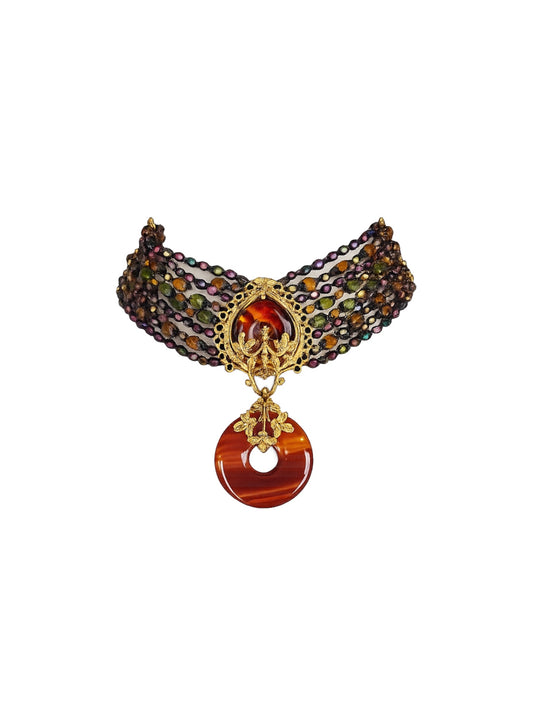Jose & Maria Barrera Multistrand Crystal Bead Choker.
