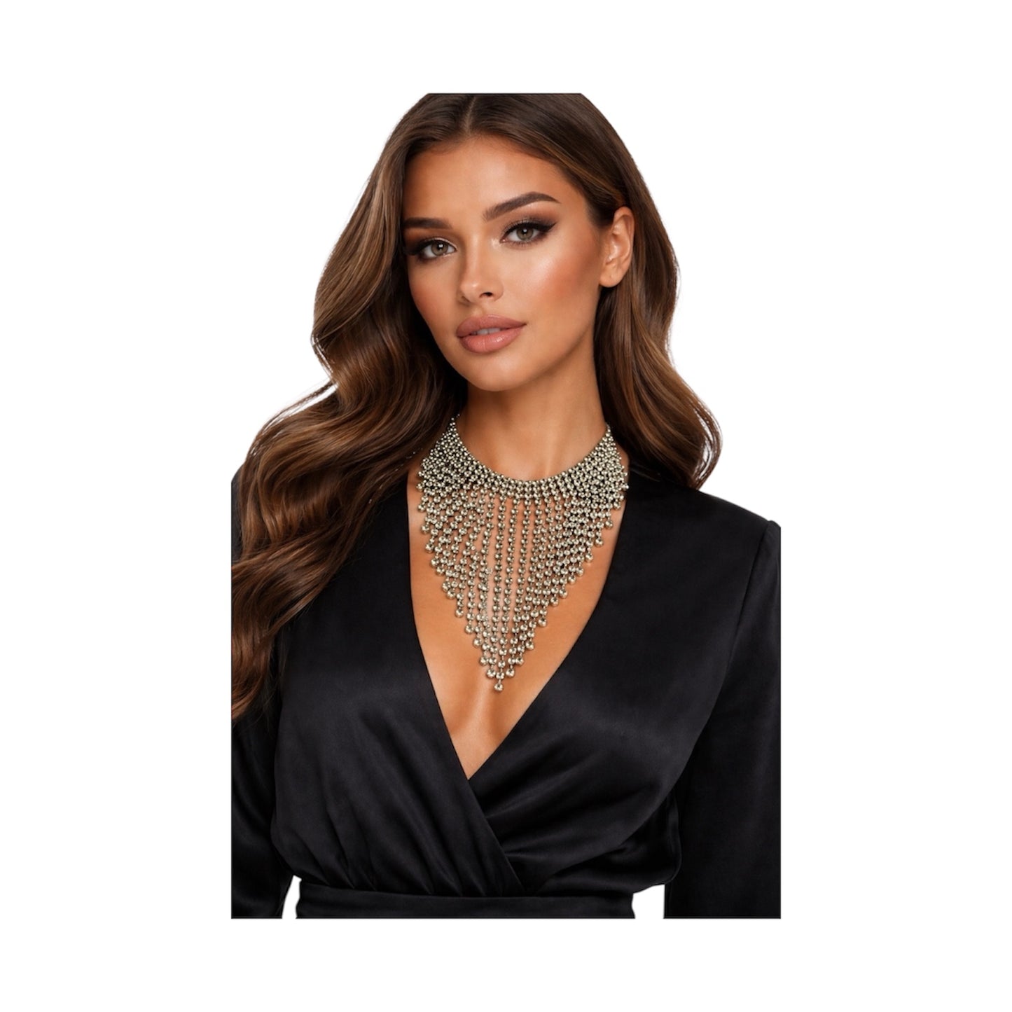 Rhinestone Fringe  Bib Necklace