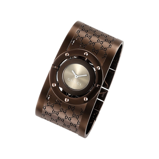 Gucci GG Monogram Brown Wide Bangle Watch