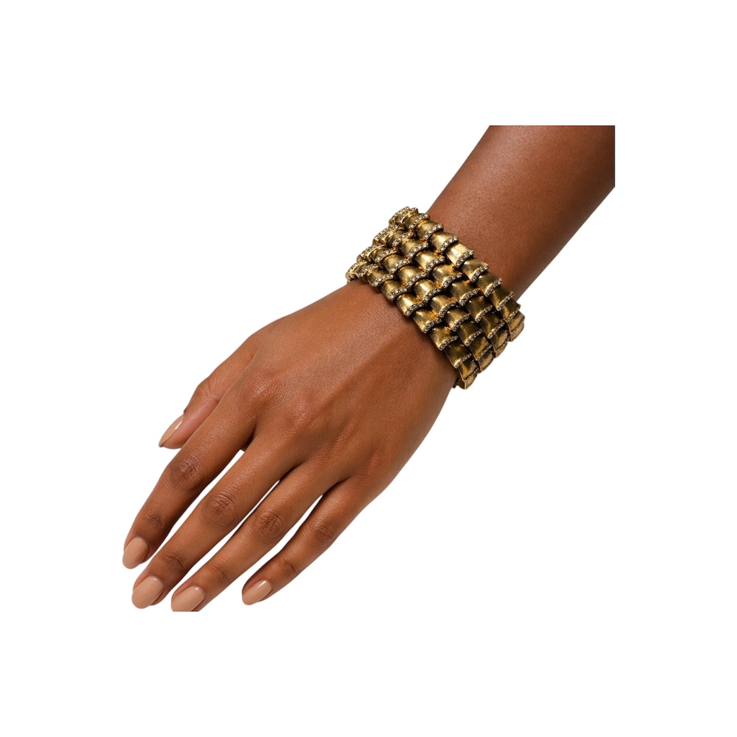 Antique Gold Tone Multi Row Crystal Statement Cuff Bracelet