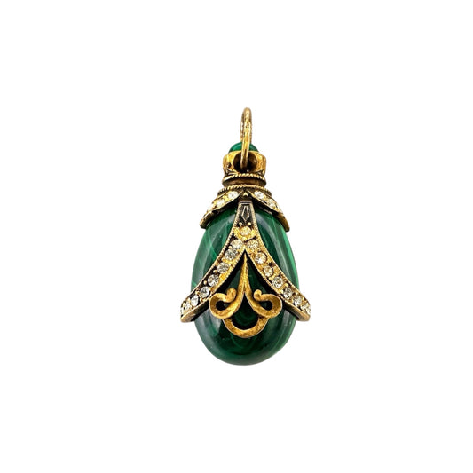 Vintage Malachite Egg Pendant With Gold Tone Filigree Detailing