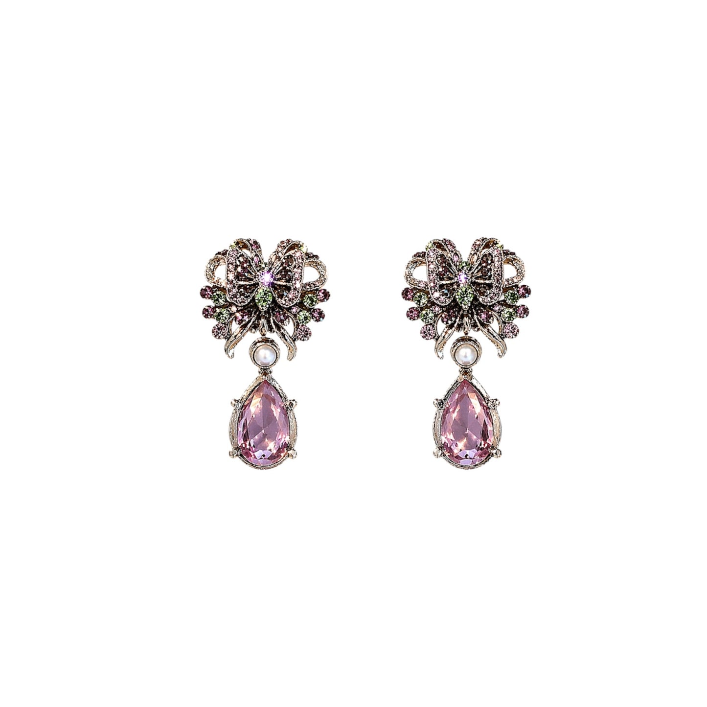 Jose And Maria Barrera Crystal Bow Pearl Drop Clip-On Earrings