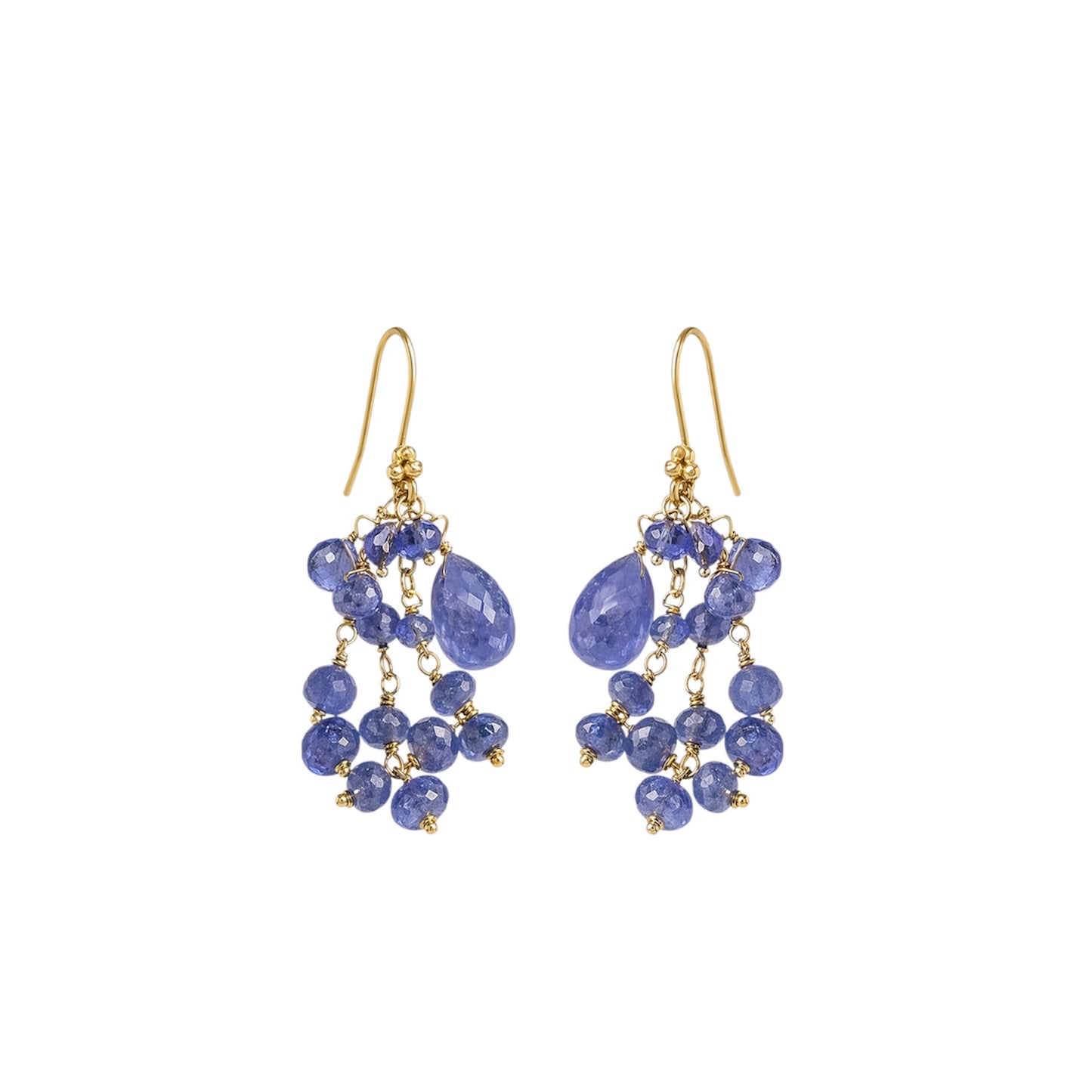 10 Karat Gold Tanzanite Cluster Drop Earrings