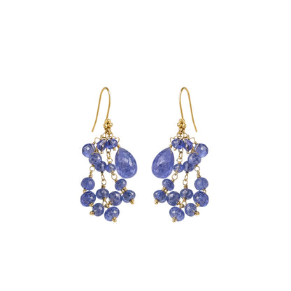 10 Karat Gold Tanzanite Cluster Drop Earrings