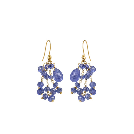 10 Karat Gold Tanzanite Cluster Drop Earrings
