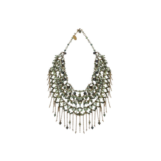Erickson Beamon Multi Strand Crystal Beaded Fringe Statement Necklace
