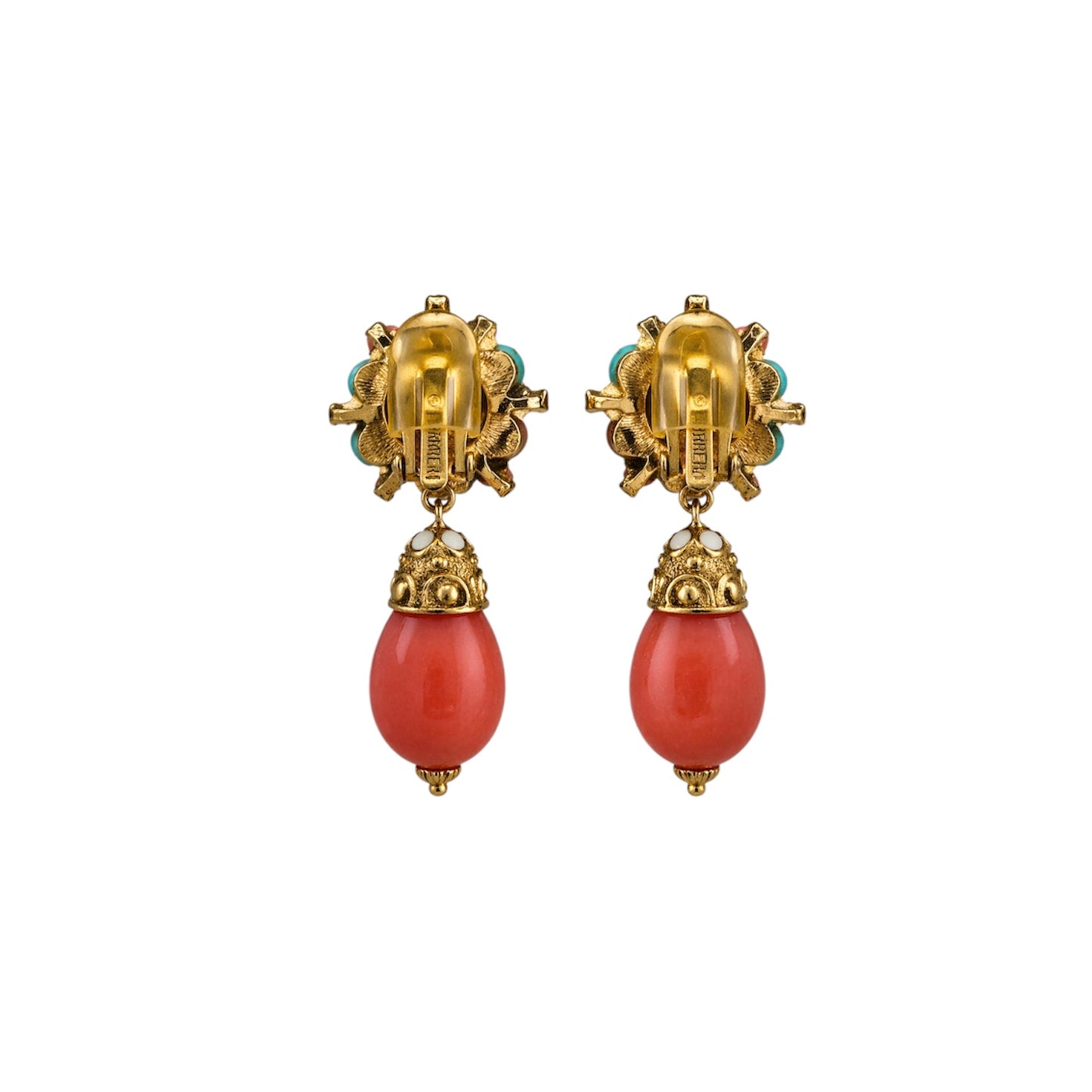 José And Maria Barrera Turquoise Coral Cluster Drop Earrin