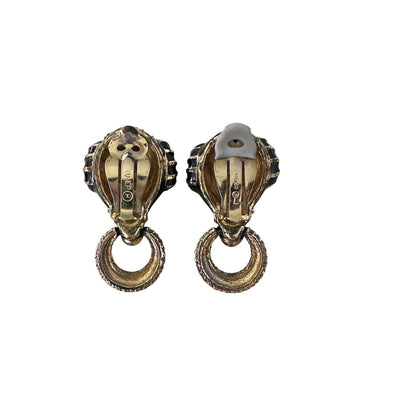 Ciner Black Enamel Ram Head Statement Clip-On Earrings