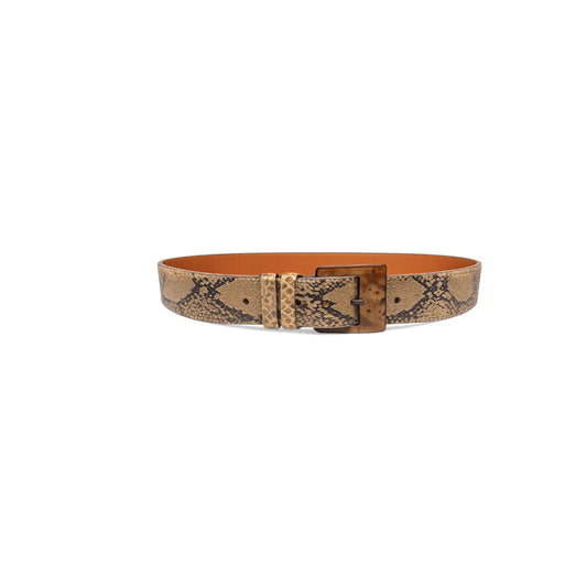 Ralph Lauren Snake Print Embossed Leather Belt Tortoise Buckle Size 36