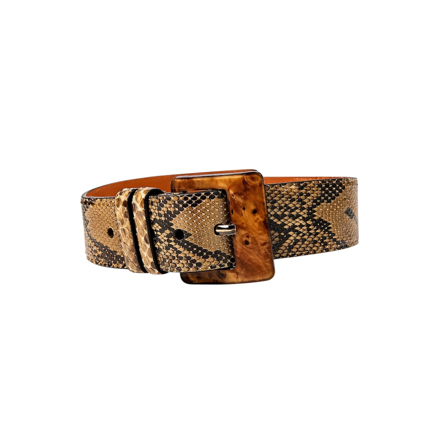 Ralph Lauren Snake Print Embossed Leather Belt Tortoise Buckle Size 36
