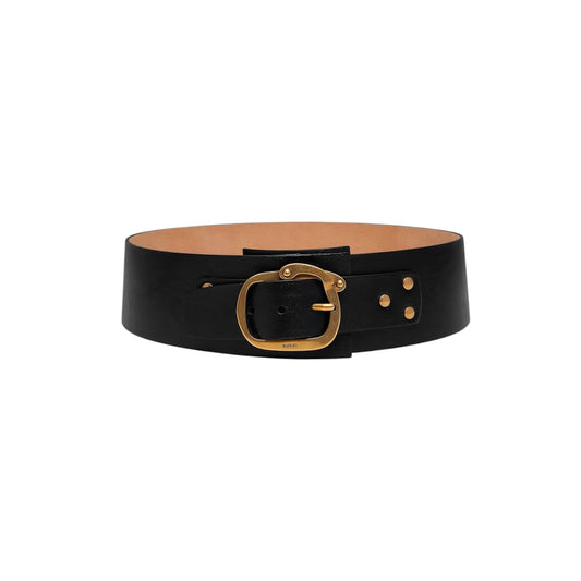 Gucci Wide Leather Belt With Antiqued Gold Buckle. Size 36