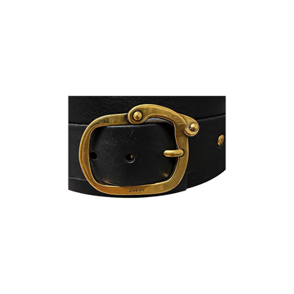 Gucci Wide Leather Belt With Antiqued Gold Buckle. Size 36