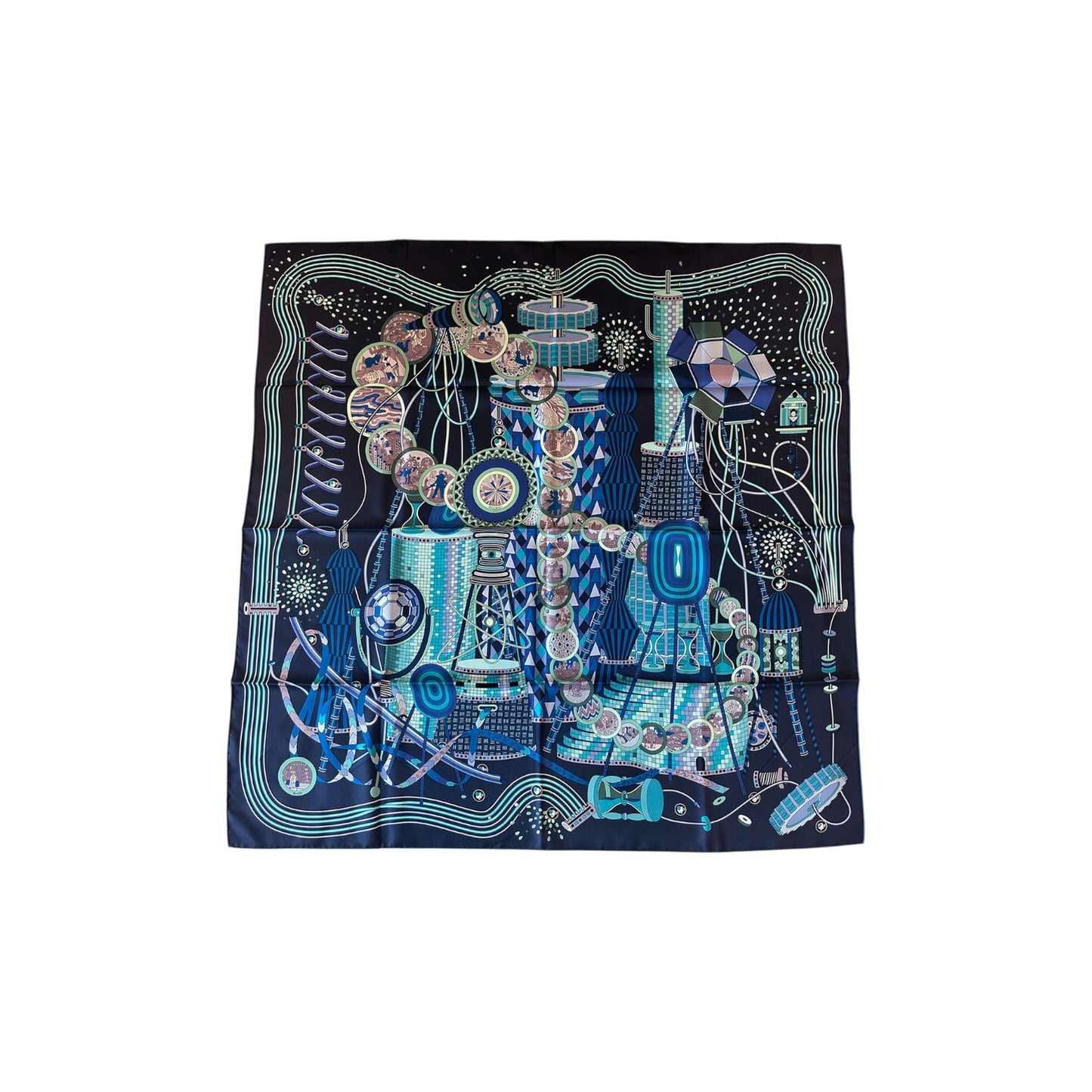 Hermes “Laboratoire Du Temps” Silk Scarf Designed By Pierre Marie