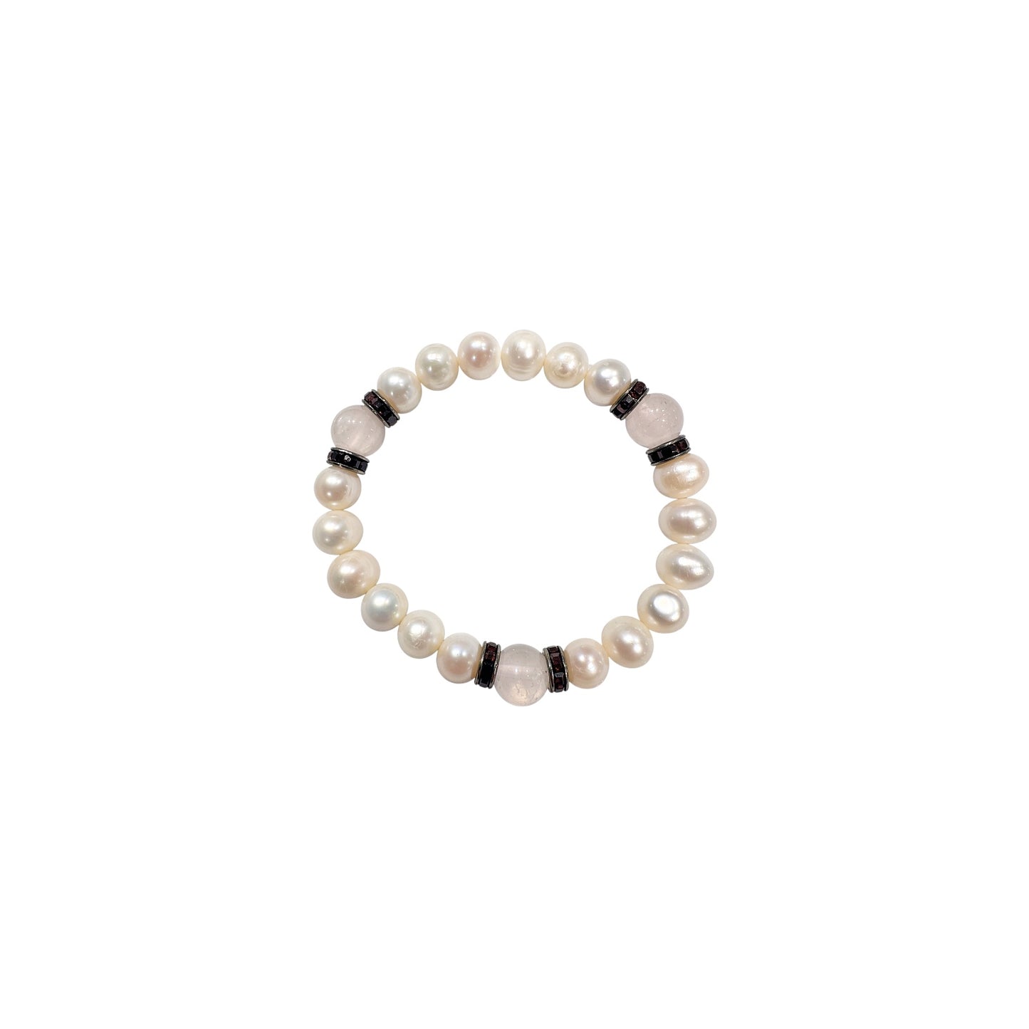 Freshwater Pearl Rose Quartz and Faceted Crystal Accents Bracelet