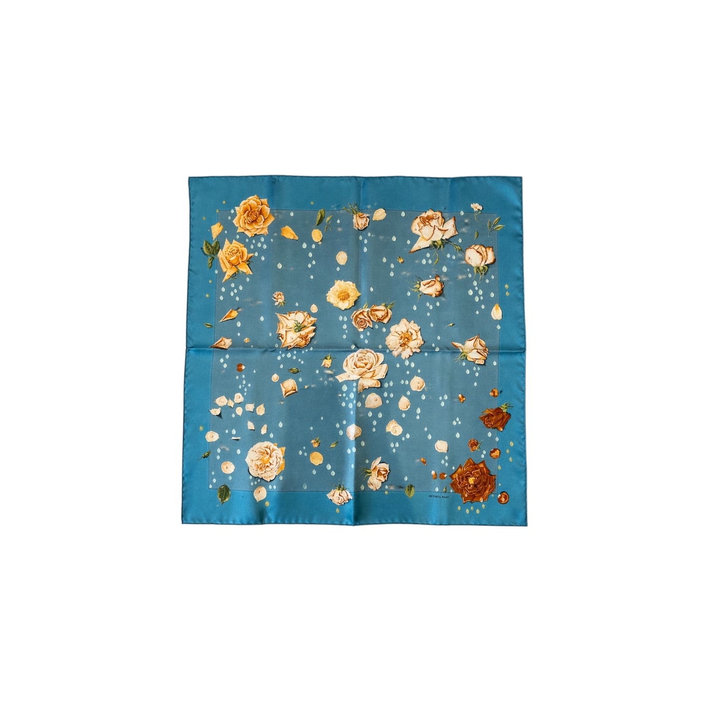 Hermes “La Rosee" Turquoise Silk Scarf Carre 40 By Anne Gavarni