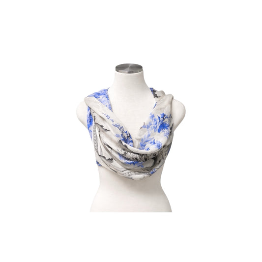 Roberto Cavalli Blue Baroque Floral Silk Scarf