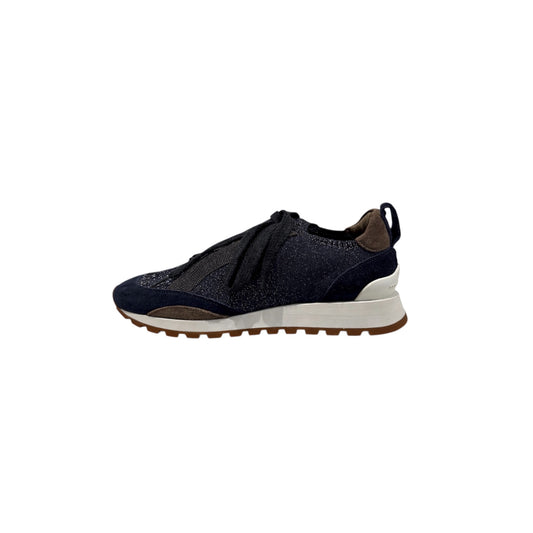 Brunello Cucinelli Navy Knit & Suede Sneakers With Lug Sole Size 7