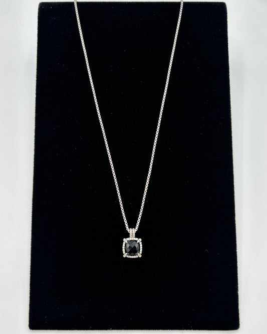 David Yurman Chatelaine Pavé Bezel Pendant Necklace Sterling Silver with Black Onyx and Diamonds 9mm