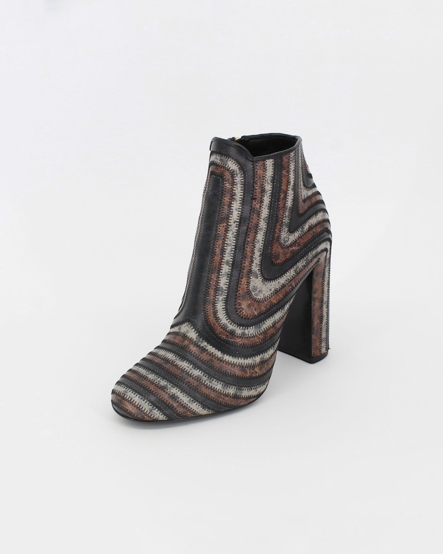 Salvatore Ferragamo Leather Stitched Pattern Block Ankle Boots Size 8.5